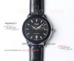 High Quality 42mm Piaget Polo Black Dial Black Leather Strap Swiss Replica Watches